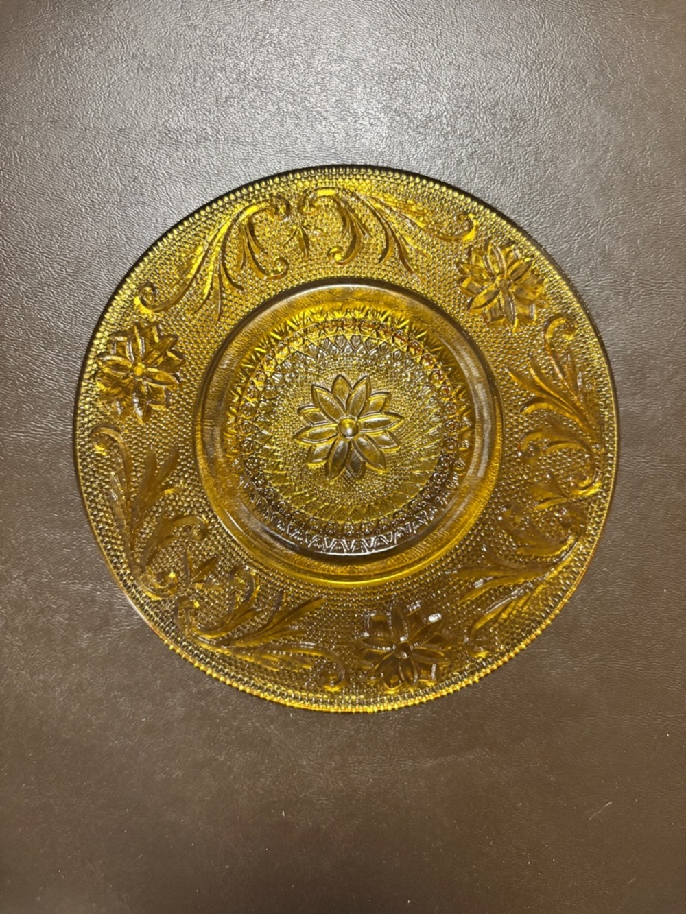 Vintage 6” Tiara Indiana Glass Amber Sandwich Pattern snack side saucer plate